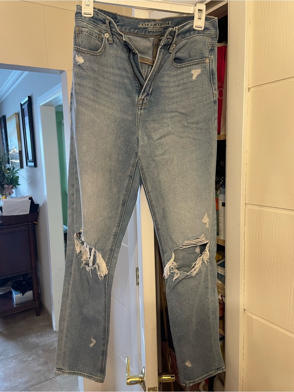 American Eagle Outfitters Light Blue Straight Leg Distressed Jeans